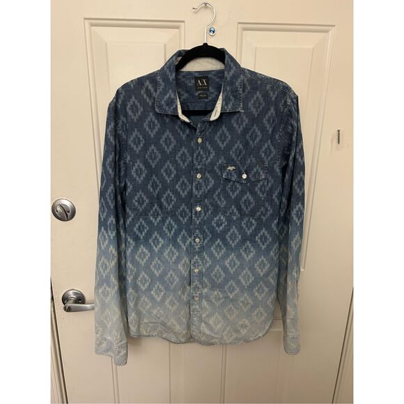 Armani Exchange Gradient Blue Button-Down Shirt, Sz Large - Picture 11 of 11